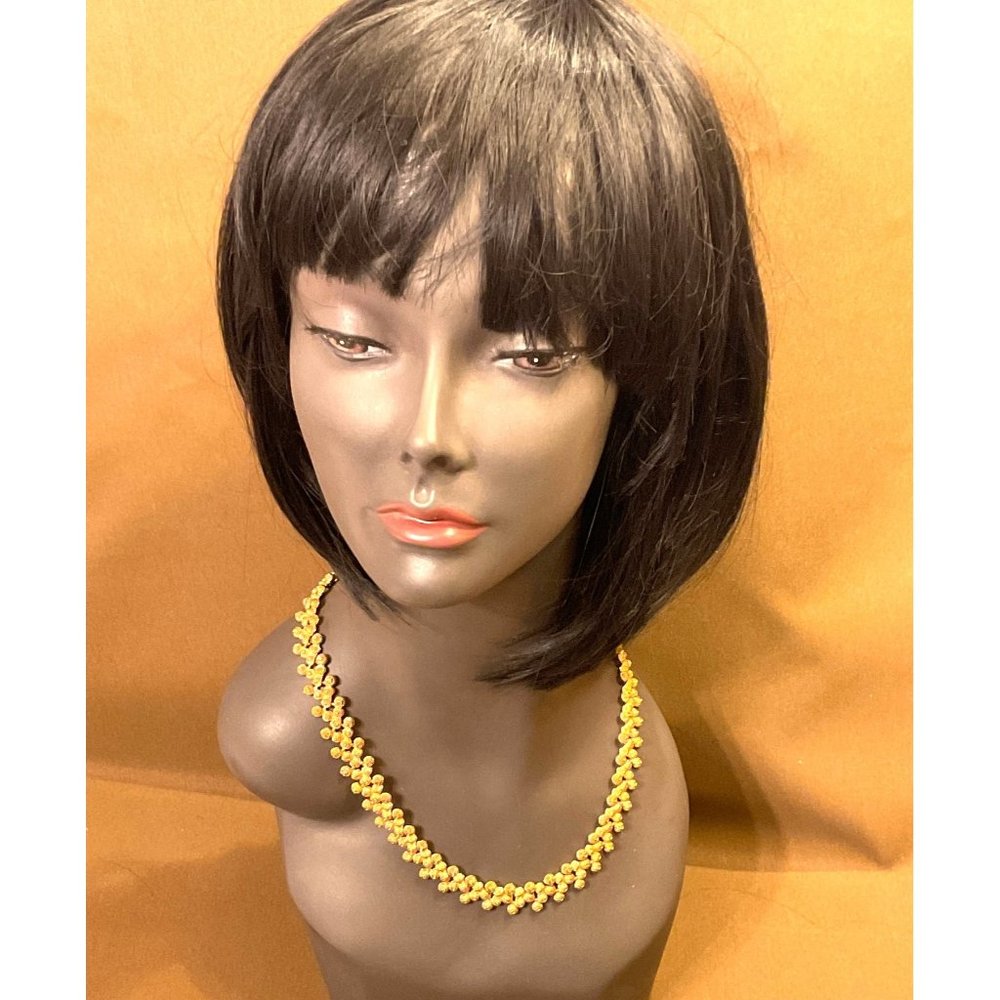 Vintage Gold Tone Statement Necklace Unsigned Circular Retro Pattern Heavy!